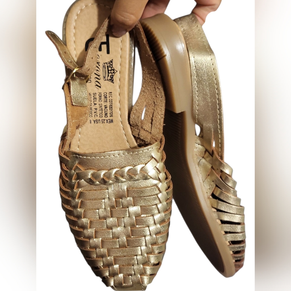 Gold Leather Huaraches Women's Shoes